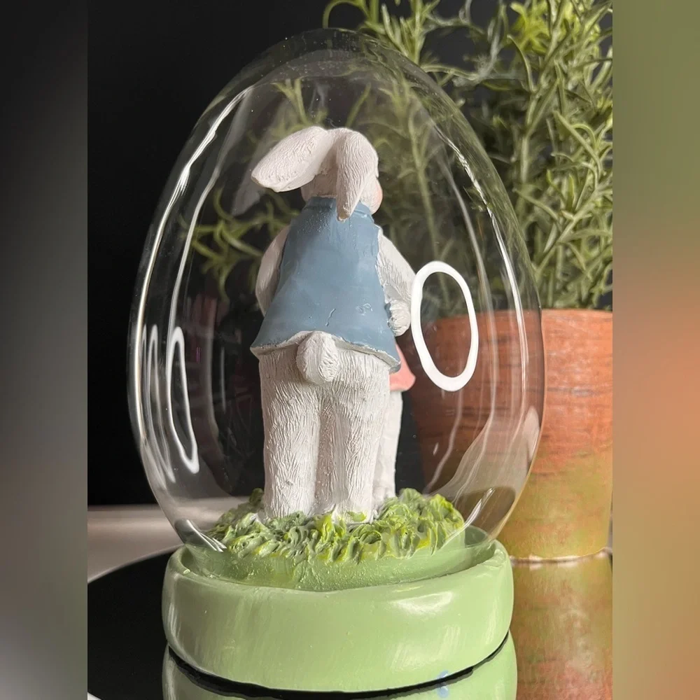Kissing Bunnies Resin Globe Dome Tabletop Decor Easter Spring NWT